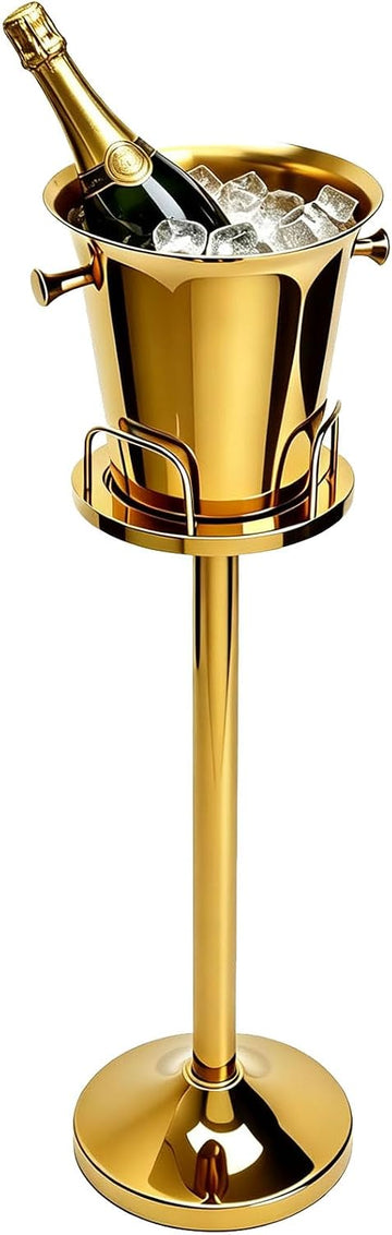 Ice Bucket with Stand, Standing Champagne Buckets(Gold 1Pack)