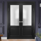Lucia 22 | Double Swing Interior French Doors with Glass, Solid Wood, Hardware Included, 36x96, Blac