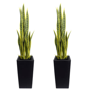 Artificial Snake Plant, 24 PVC Lifelike Leaves, 35in Faux Sansevieria for Indoor Home & Garden Decor, Tall