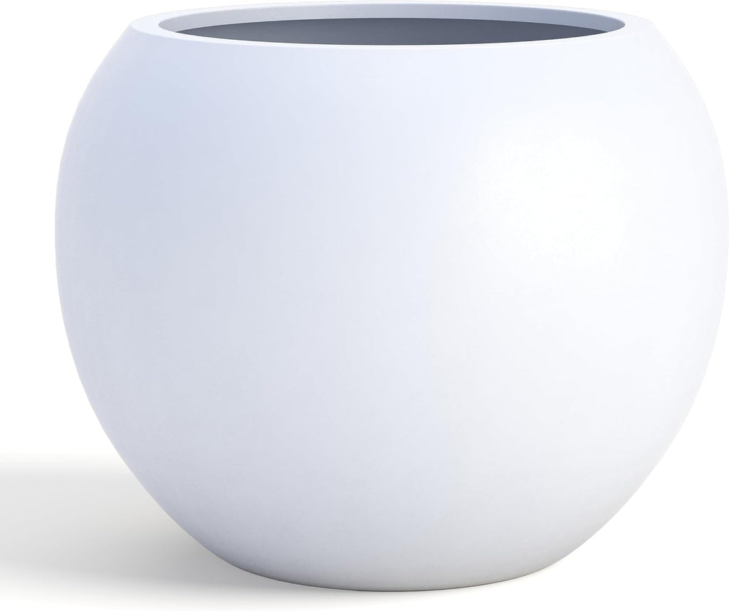 Fiberstone Sphere Planter for Olive Trees, Large Round Globe Planter Indoor Outdoor, White, 70% Lighter Than Stone