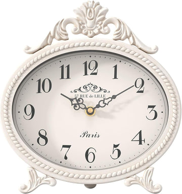 Abdurey Vintage Table Clock on Stand,Desk and Shelf Decorative Clock,French Rustic Style Mantel Clocks,Metal Frame