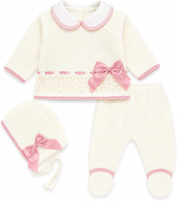 Newborn Long Sleeve Sweater Pants Hat Set Girl Knitted Coming Home Outfit 3 piece