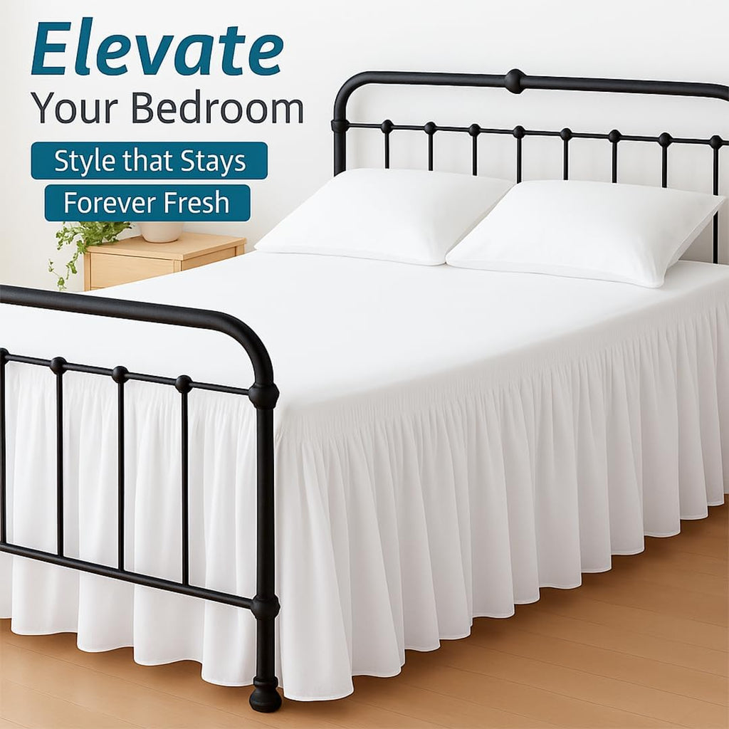 Ruffled Bed Skirt with Split Corners, Gathered Style, 100% Microfiber, 15-Inch Drop, Dust Ruffle Bedskirt with