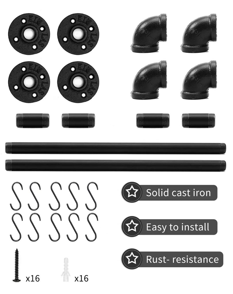 Industrial Pipe Pot Pan Rack 21" (2 Pack), Wall mount Pot hangers Pan Hanging Rail Lid Hanger with 10 S Hooks