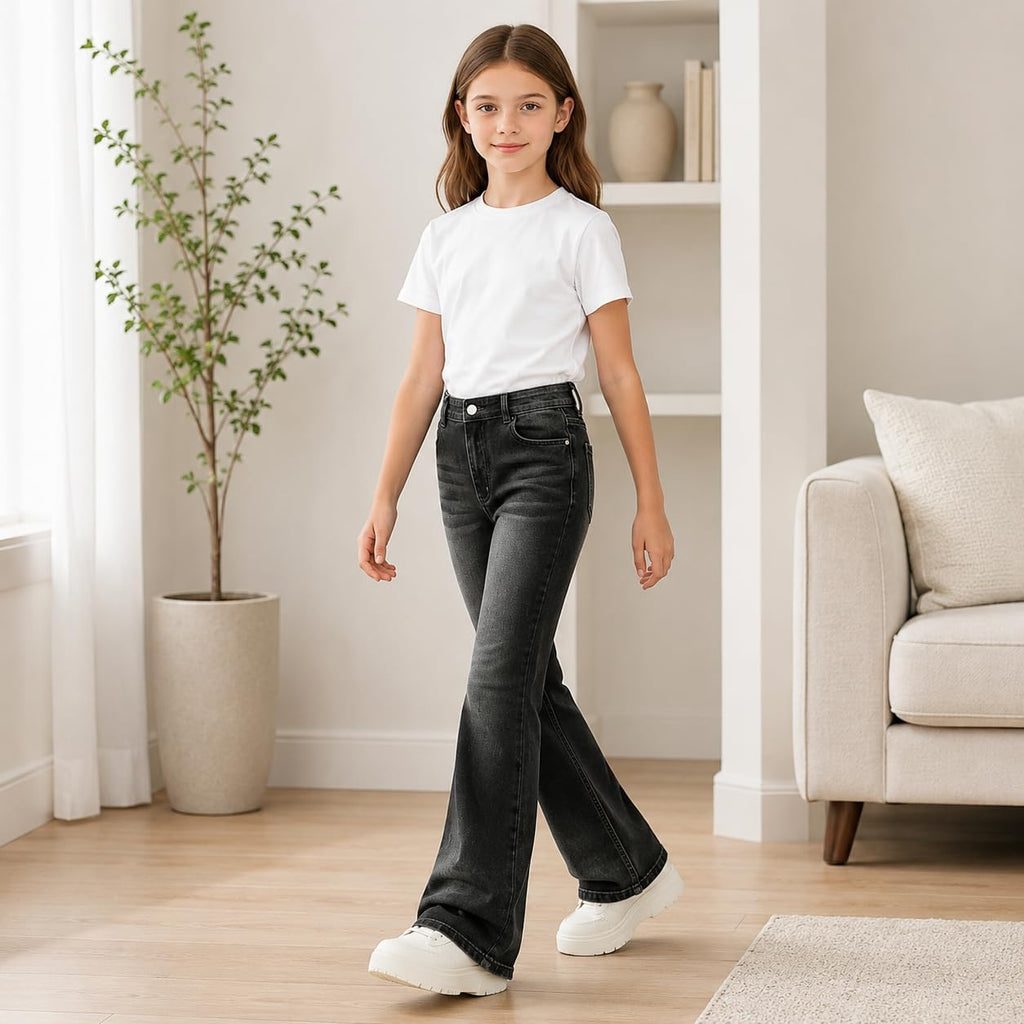 Girls Flare Jeans High Waist Bell Bottom Y2K Stretchy Denim Pants
