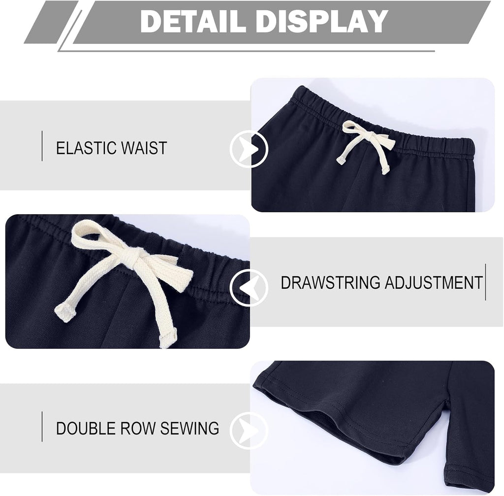 Pack Cotton Boys Shorts French Terry Kids Shorts with Drawstring