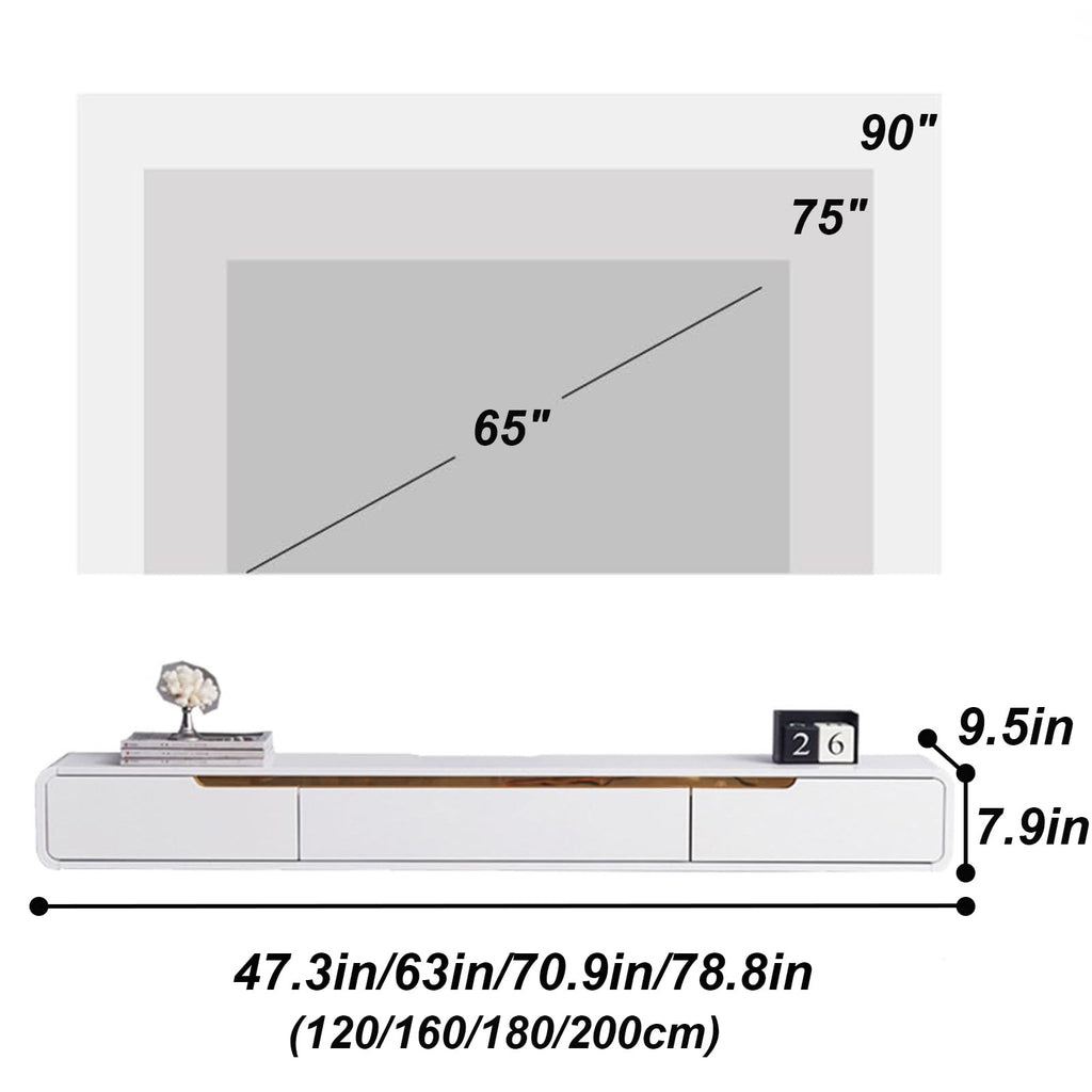 Solid Wood Floating TV Stand, with 2 Drawers Floating tv Cabinet, Floating tv Unit wall Mounted, Completely Assembled