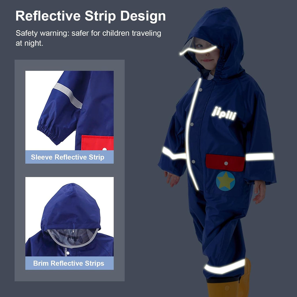 Kids Rain Suit Toddler Girls Boys One Piece Raincoat Waterproof Coverall 3D Cartoon Rain Jacket