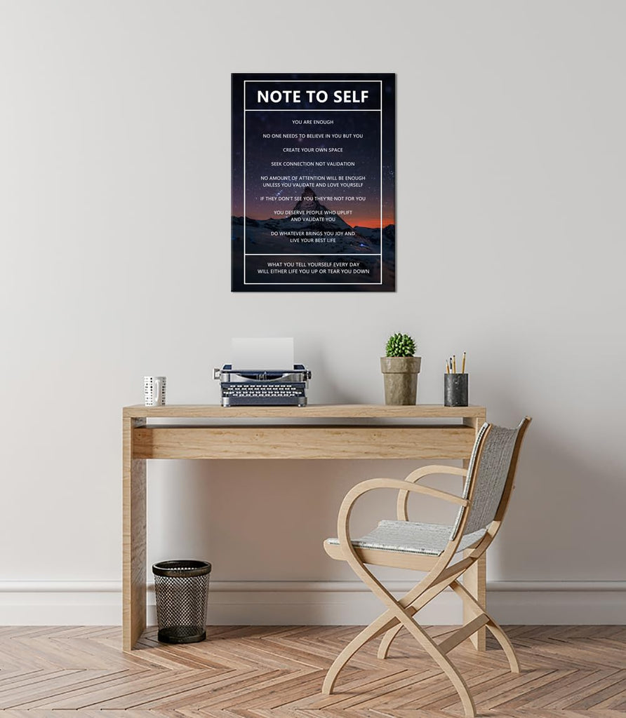 Note to Self Motivational Canvas Wall Art Snow Mountain Starry Sky Inspirational Poster Inspiring Canvas Painting