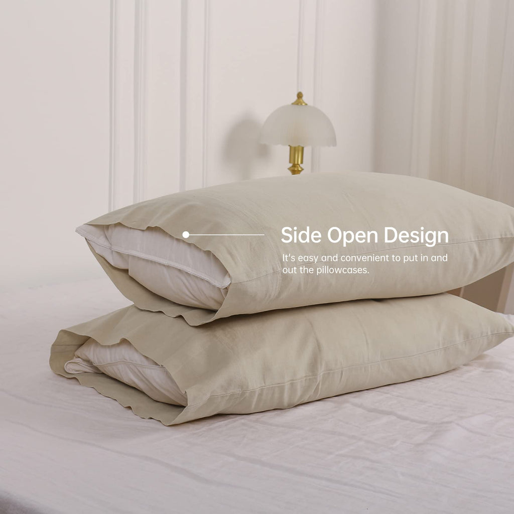 Linen Pillowcases 1 Pair Basic Style 55% Euro Linen 45% Cotton Blend Solid Color Flax Shams Set of 2, Standard Queen