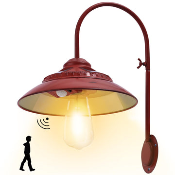 Solar Gooseneck Lights Outdoor Waterproof - Motion Sensor Rustic Vintage Porch Lights with Clear Glass LED Edison