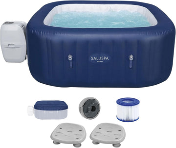 Hawaii AirJet Inflatable 6 Person Square Hot Tub with EnergySense Cover, Bundled with 2 Non-Slip Underwater Pool and