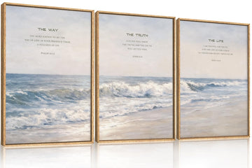 The Way The Truth The Life Scripture Framed Canvas Wall Art Set, Vintage Christian Bible Verse Wall Decor, Religious