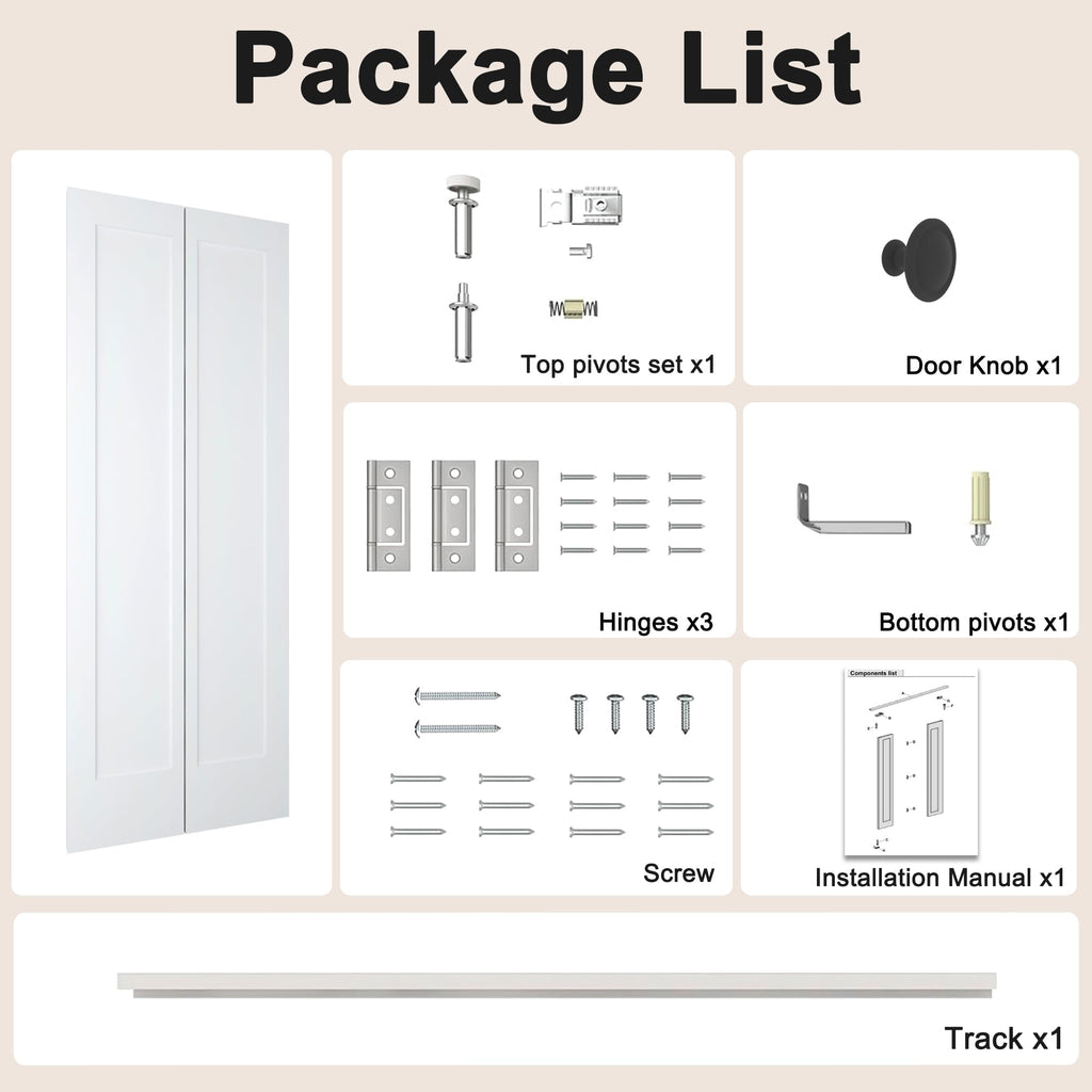 30 in.x 80 in. Bifold Barn Door, 1 Panel Shaker Style White Primed Bifold Closet Door, Hollow Core Interior Barn
