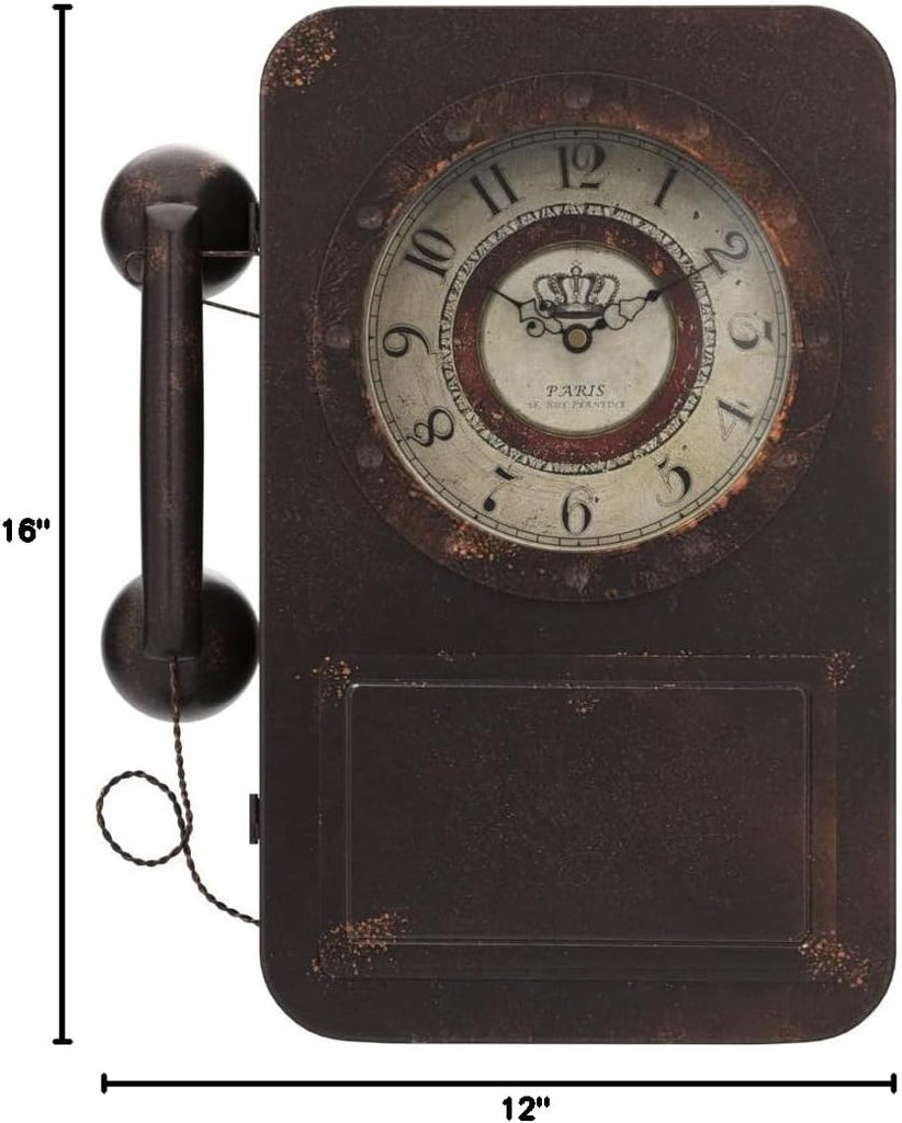 Abdurey Retro Old Telephone Wall Clock with Hidden Safe, Battery Operated Quartz Metal Wall Clocks