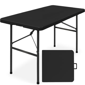 4ft Plastic Folding Table, Indoor Outdoor Heavy Duty Portable w/Handle, Lock for Picnic, Party, Camping - Black