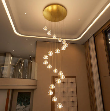LED Glam Chandelier 138 inches Long Light Luxury Crystal Ceiling Chandeliers Remote Dimmable High Ceiling Pendants