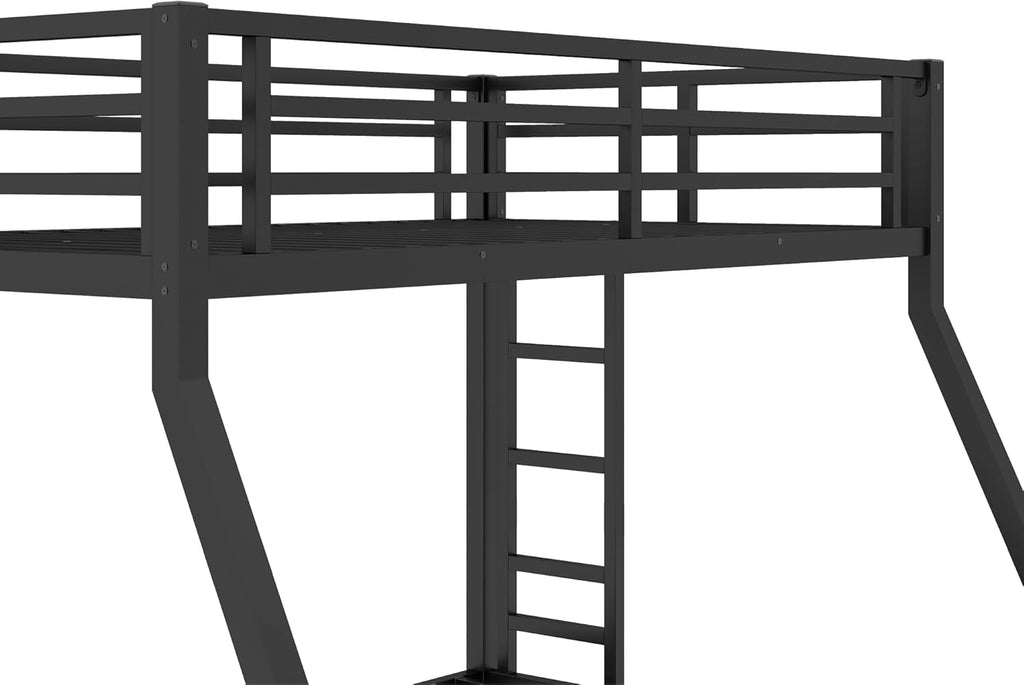 Twin Over Full Bunk Bed with Ladders, Metal Bunk Beds Frame with Full-Length Guardrails