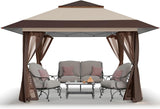 13x13 Pop Up Gazebo, Canopy Tent, Gazebos on Clearance - Outdoor Gazebo for Backyard & Patio Furniture - Carpa Pop Up Tent with Wheeled STO-N-Go Cover Bag (Beige & Coffee)