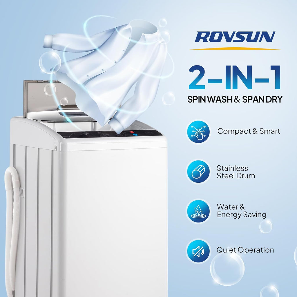 25LBS Portable Washing Machine, Full-Automatic Electric Laundry Machine with Stainless Steel Drum, Compact Washer and