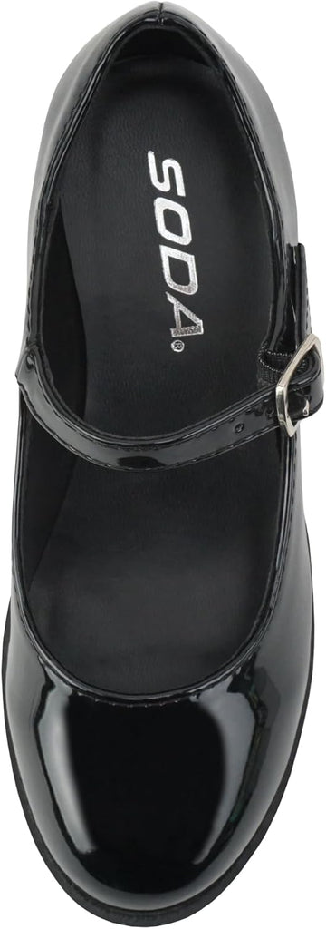 Boxer-2 Kids/Children/Girls Lug Sole Block Heel Mary Jane with Adjustable Strap