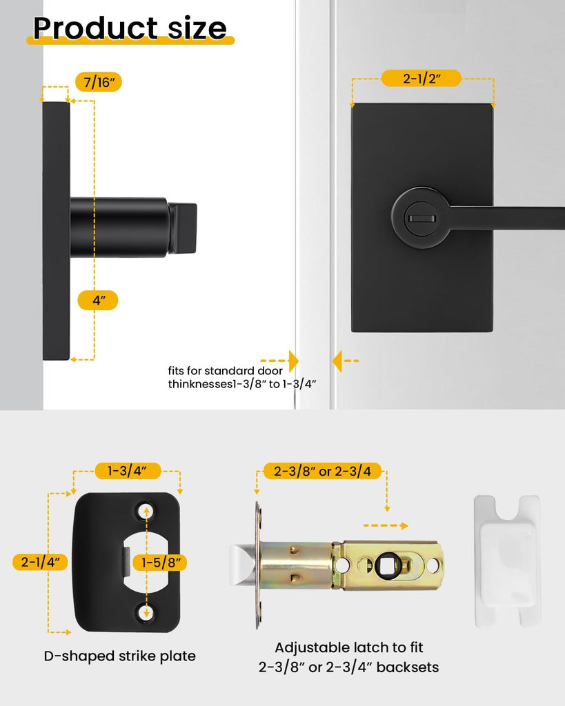 Black Interior Door Handle, Heavy Duty Zinc Alloy Privacy Door Handle Interior, Matte Black Door Levers /Bathroom