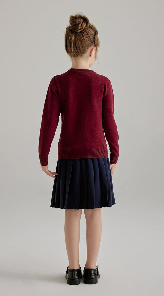 Girl School Uniform Sweater Anti-Pill Cotton Cardigan Crew Neck