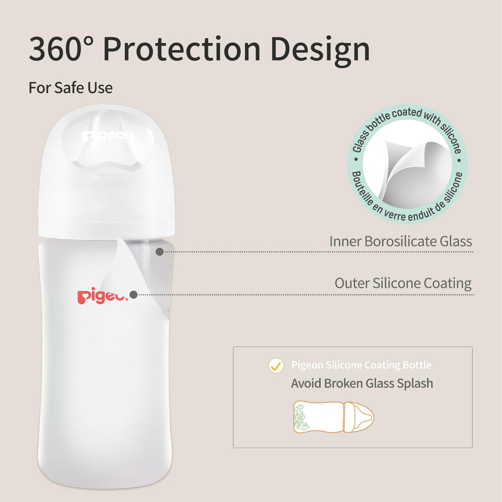 Silicone Coating Baby Bottles, Wide Neck, 8 oz, Pack of 2