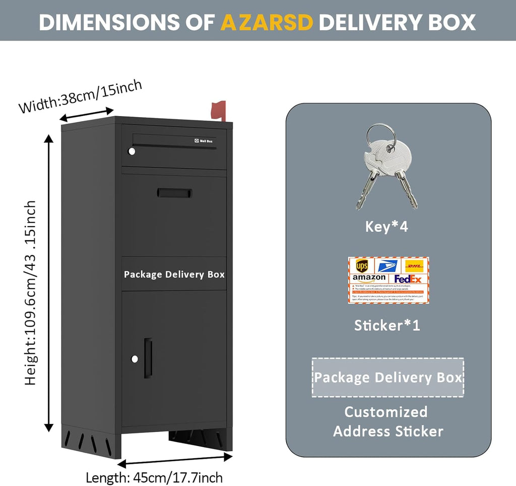 Package Delivery Boxes Drop Box Theft Mailbox with Custom Address Stickers,Assembly(14.5 * 17.5 * 43 in)