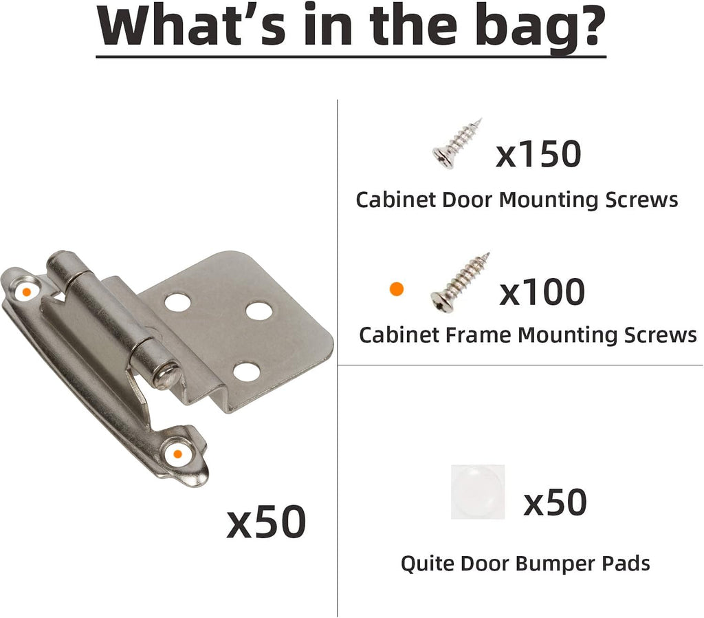 3/8" Inset Cabinet Hinges Brushed Nickel (25 Pair -50 Pcs) Offset Self Closing Cabinet Hinges Cabinets Satin Nickel