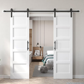 Double 24x84 inch White Barn Door with 8FT Barn Door Hardware Kit Included,with MDF and Wood,DIY Ass