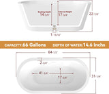 64" Free Standing Tub, Pure Acrylic Freestanding Bathtub, Stylish Stand Alone Contemporary Deep Soaking Bath Tub