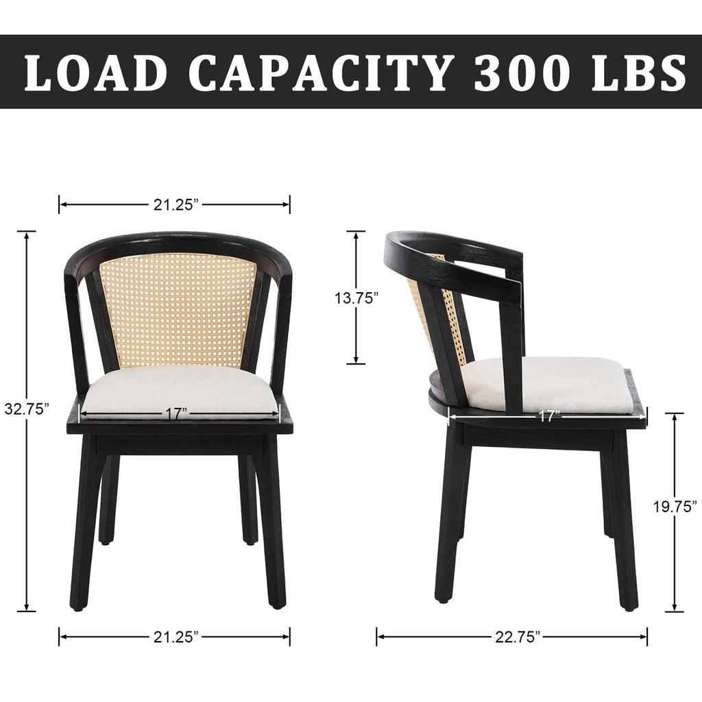 Modern Rattan Dining Chair Set of 4 Farmhouse Semi Barrel Dining Room Chair Wooden Upholstered Chair Oak Finish