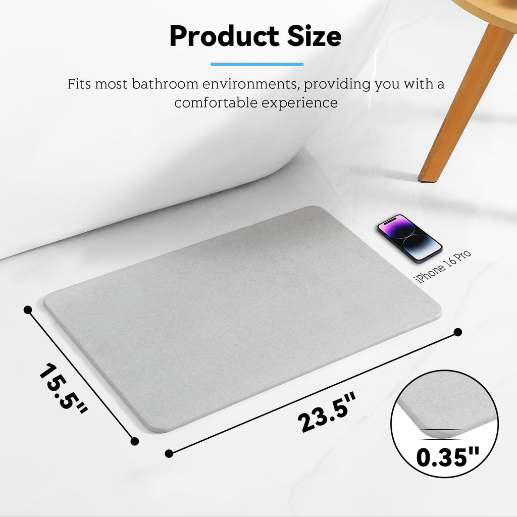 Stone Bath Mat, Dries Quickly, Non-Slip Diatomaceous Earth Bath Mats, Super Absorbent Stone Shower Mat, Easy to