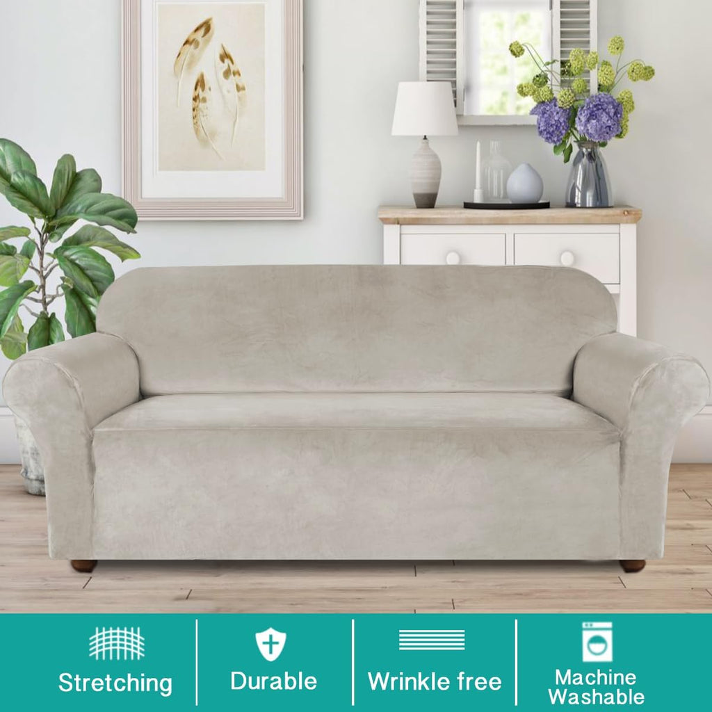 Velvet Couch Covers Sofa Covers for 3 Cushion Couch Stretch Sofa Slipcovers with Non Slip Elastic Bottom Furniture
