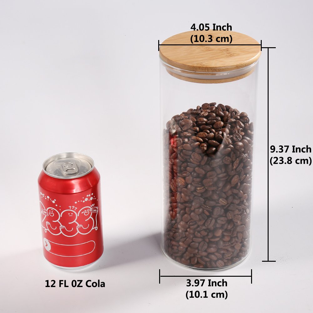 Glass Coffee Bean Container, 52.36 FL OZ (1550 ML), [Thickened Version] Glass Food Storage Jar with Airtight Seal