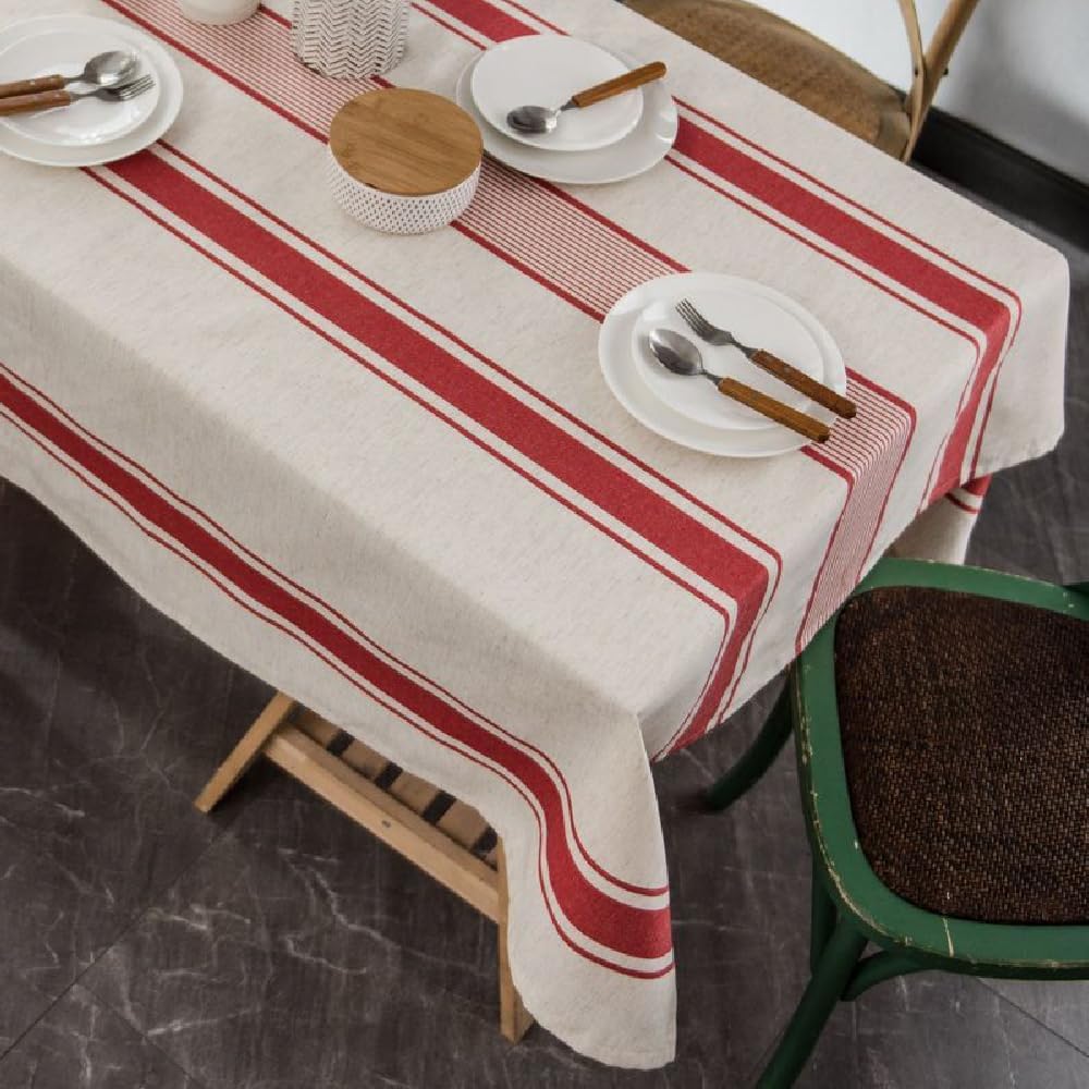 White Red Tablecloth Cotton Linen Farmhouse Table Cover Soft Washable Table Top for Parties Coffee K