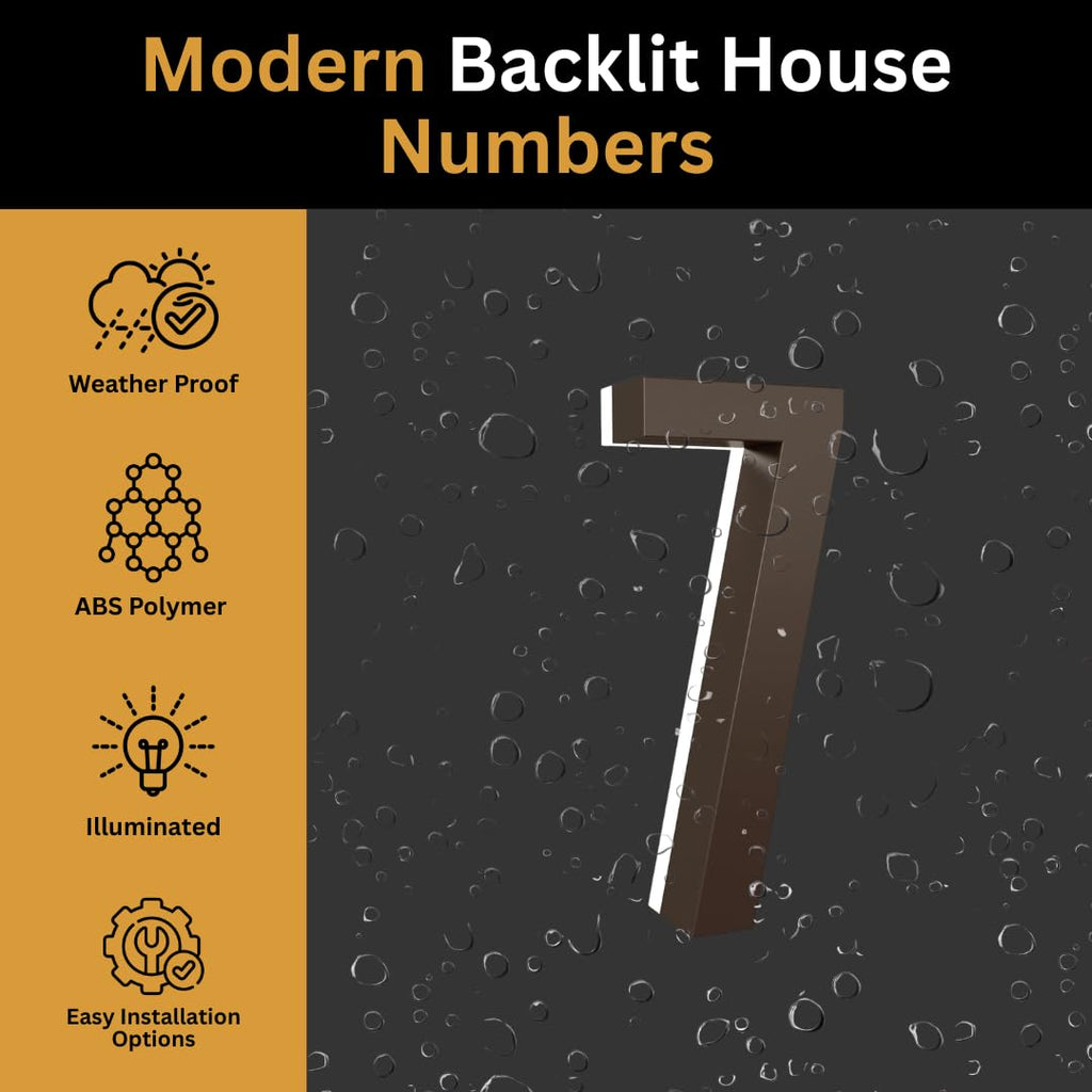 7 Inch Backlit LED House Number, 5000K White Light, ABS (7, Bronze)