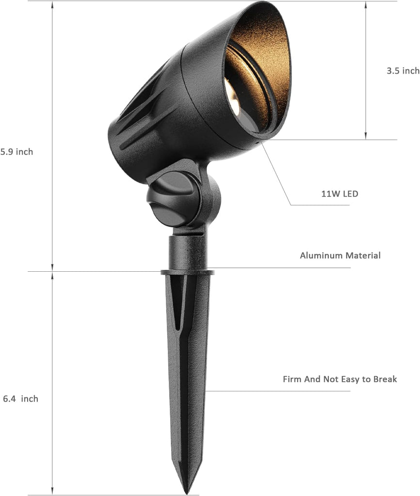 Low Voltage Spotlight 11W LED Spot Light 12V Outdoor Black Metal Landscape Lighting 300 Lumen 2700K Warm White