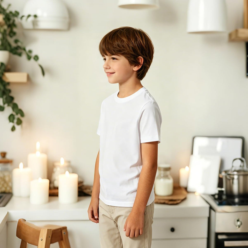 3 Pack White t Shirts for Kids,Crew Neck Short Sleeve Boys Clothes Undershirt, Boys Tank Tops Polyester tee Bulk