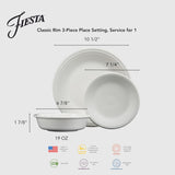 Classic Rim 3-Piece Dinnerware Set - Durable Ceramic, Lead-Safe, Dishwasher/Microwave/Oven Safe