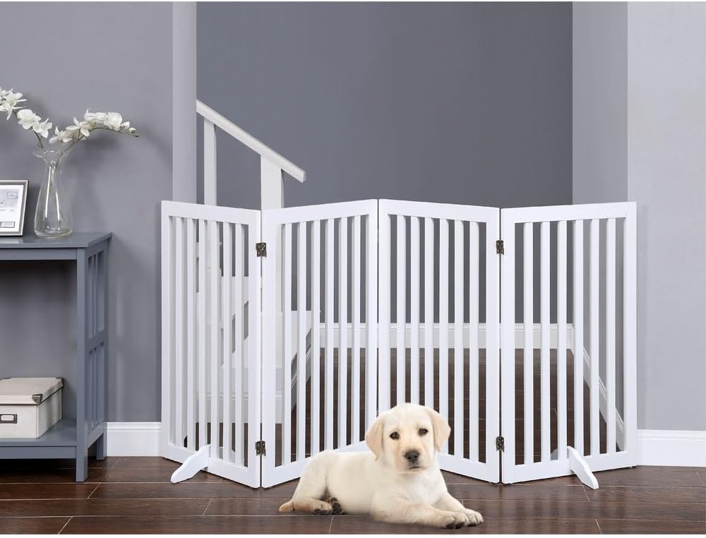 36"H Free Standing Pet Gate for Dog, Tall Wooden Dog Gate, 80" Wide