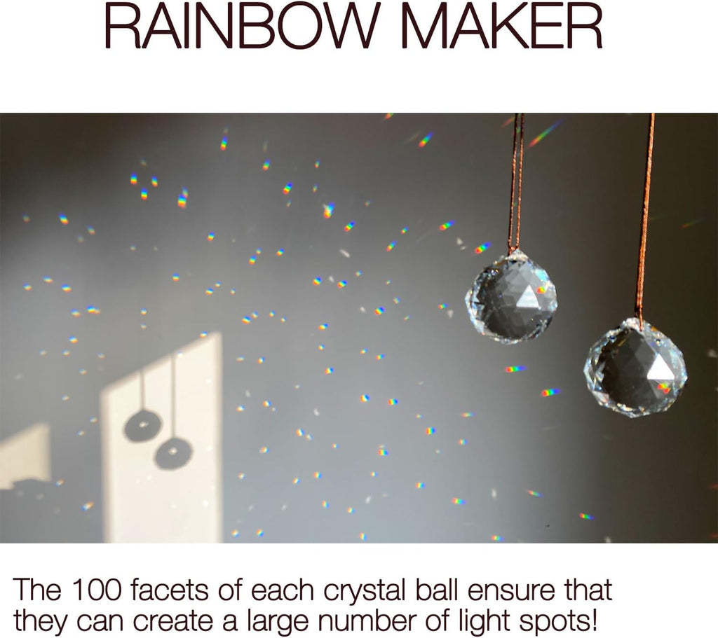 2PCS Ball Crystal Suncatcher Prisms for Windows (Ball Clear) - Clear, K9 Glass, Rainbow Maker, with Hooks & Cord