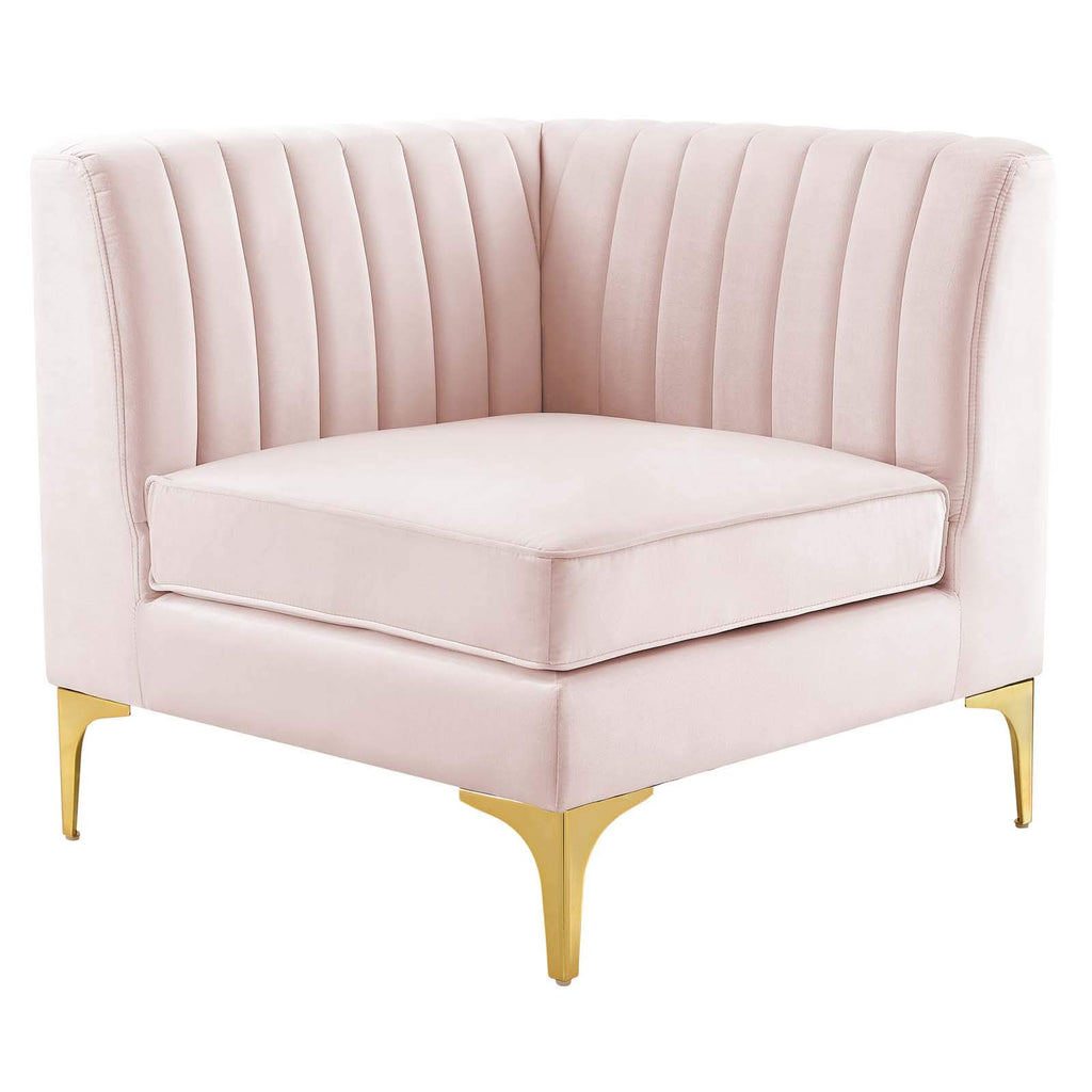 Triumph Channel Tufted Performance Velvet Sectional Sofa Corner Chair, Pink