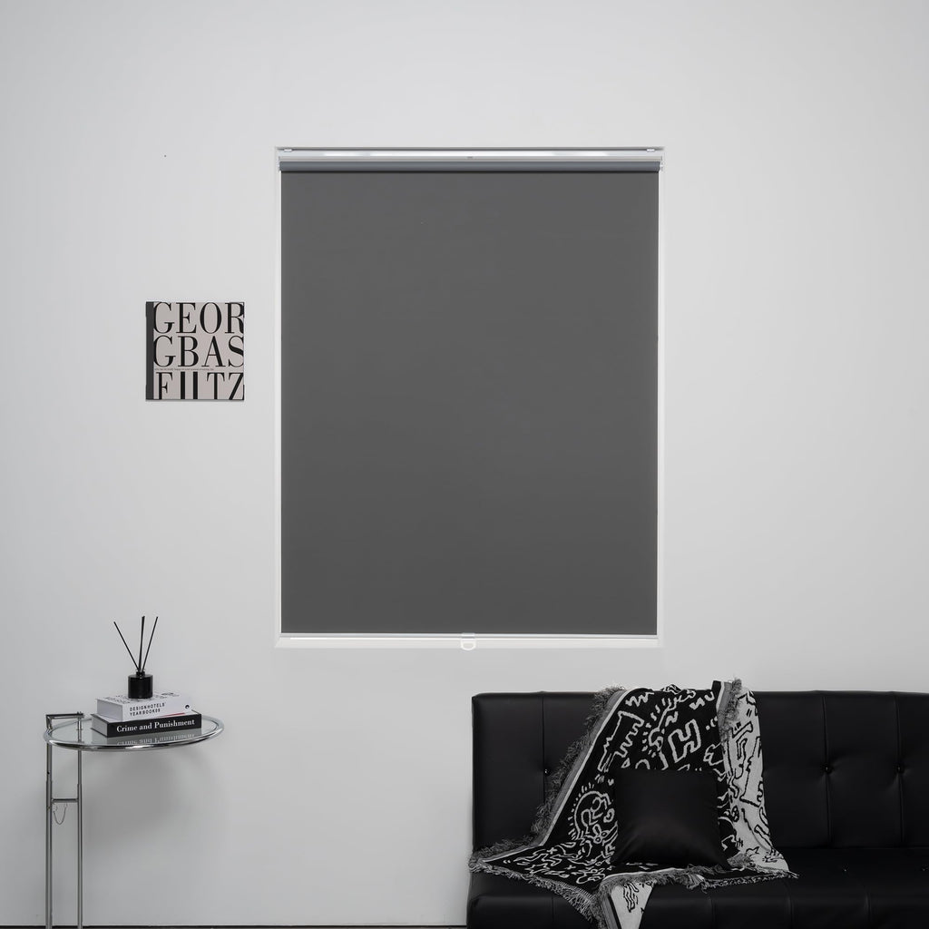 Cordless Roller Shades 100% Blackout Blinds for Windows and Doors, Pull Down Room Darkening Window Shades, Easy to