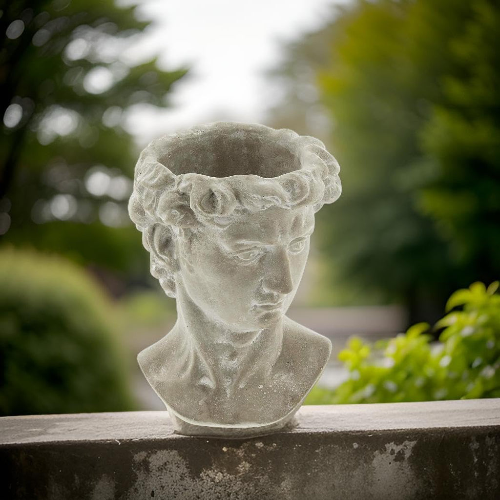 Greek Statue Head Cement Planter - Unique Sculpture Plant Pot for Indoor Outdoor Home Garden Decor (6")