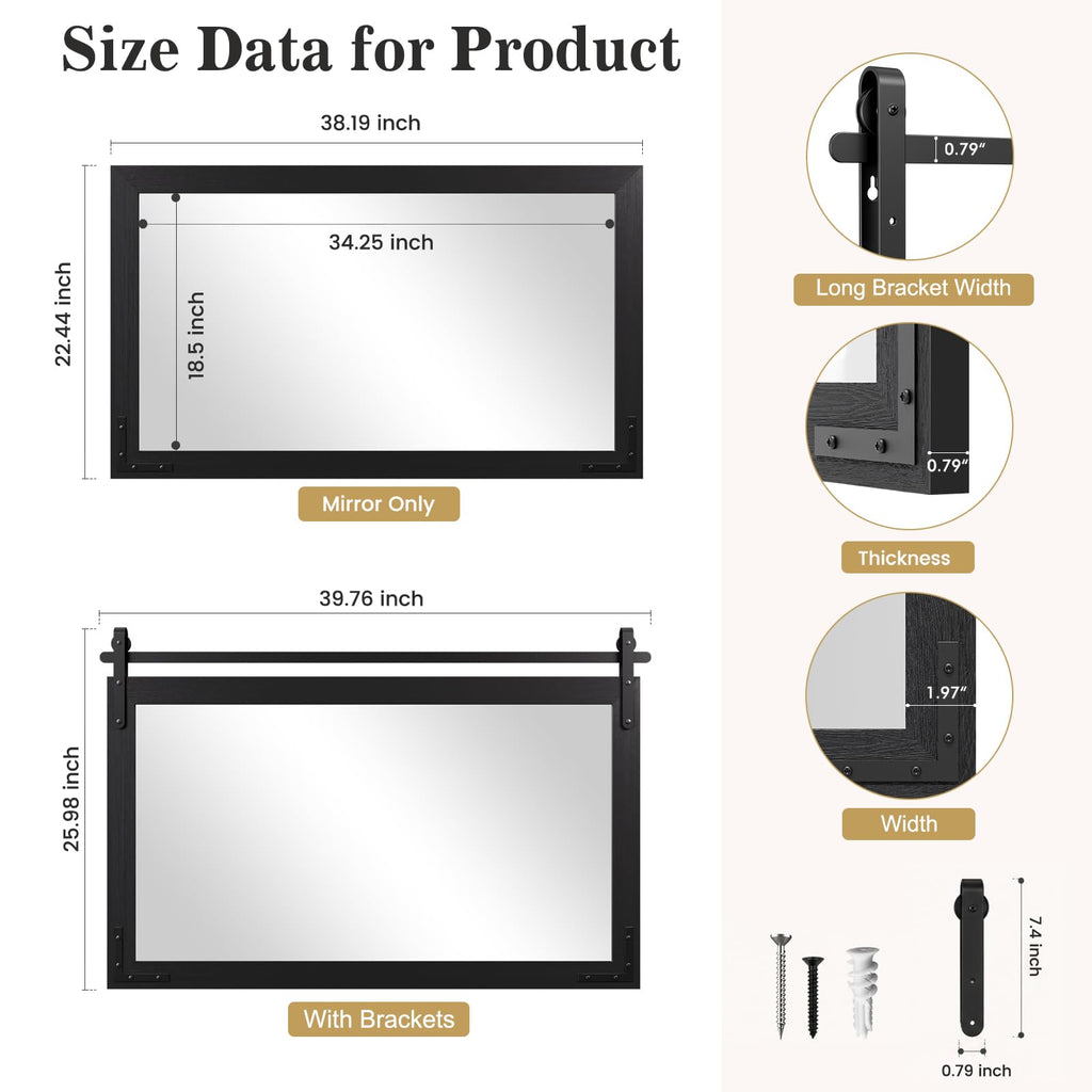 Farmhouse Mirror 40"x26" Black