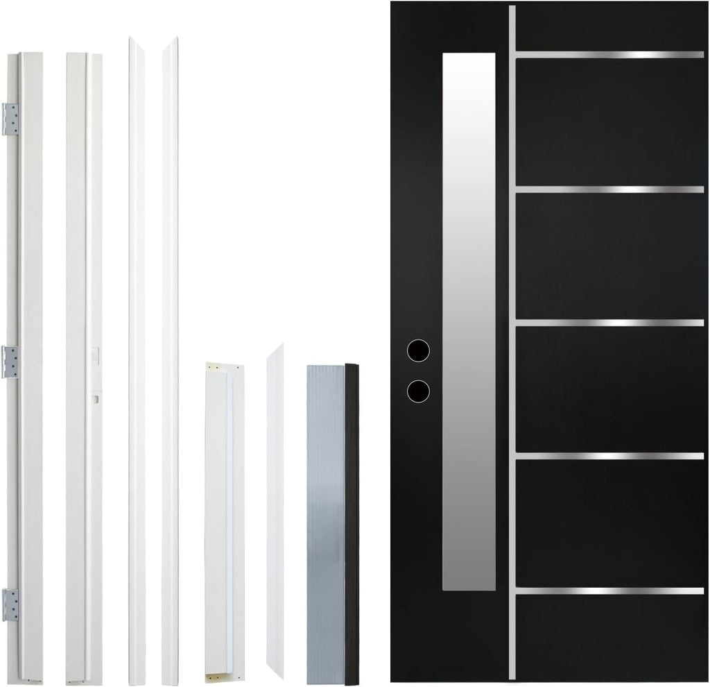 36 x 80 Textured Finished Fiberglass Door with Brickmould, Double-Sided Frosted Glass Modern Style for Home's Front