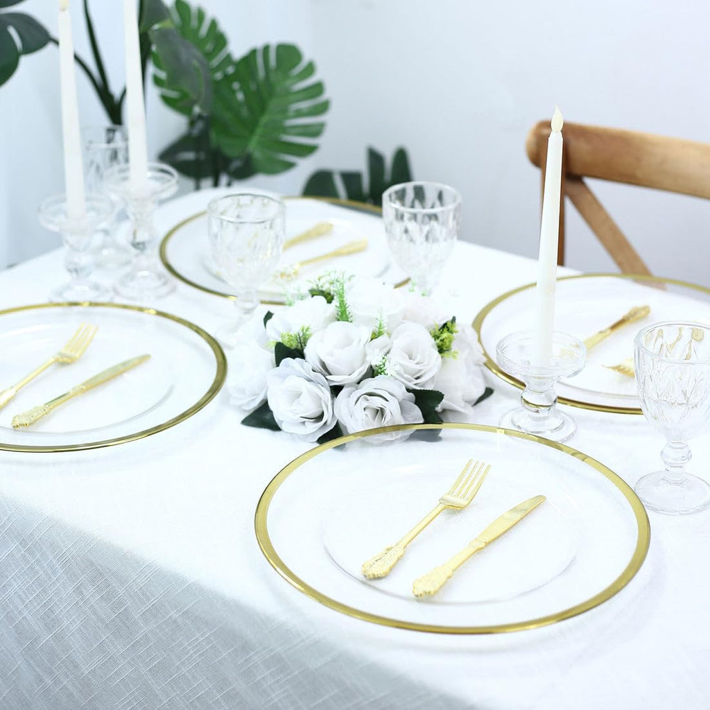 8 Pack Glass Charger Plates 13" Round Clear with Metallic Gold Rim, Decorative Dinner Party Serving Plates