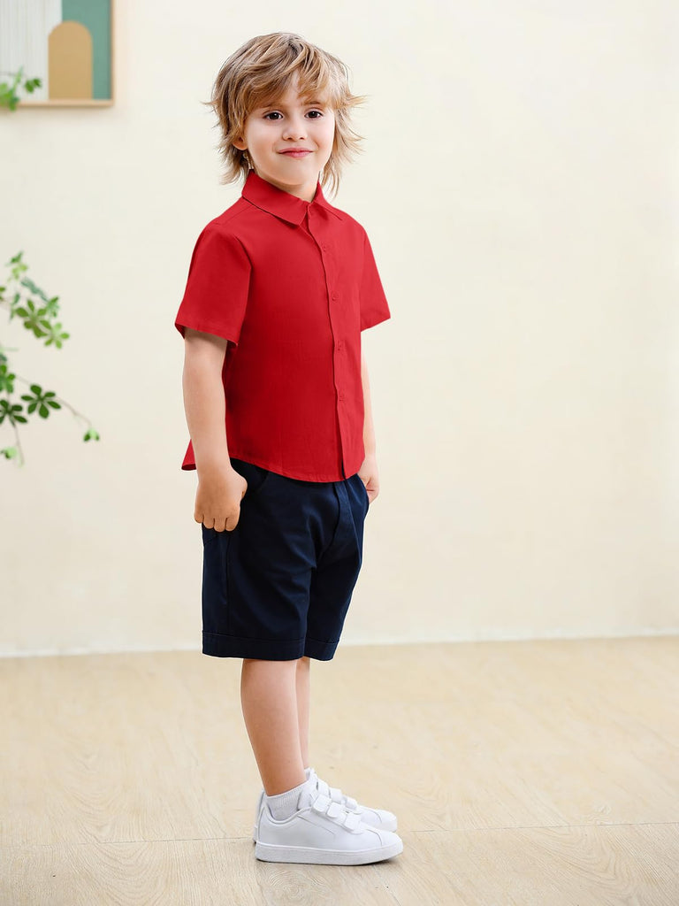 Toddler Baby Boys Dress Shirts Kids Short Sleeve Button Down Shirt School Uniform Summer Casual Tops -, Red